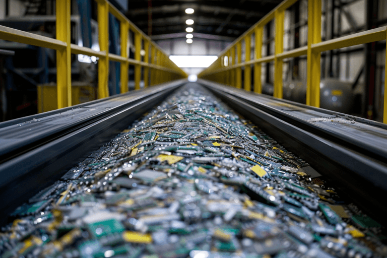 Elektronikbauteile auf einem industriellen Förderband