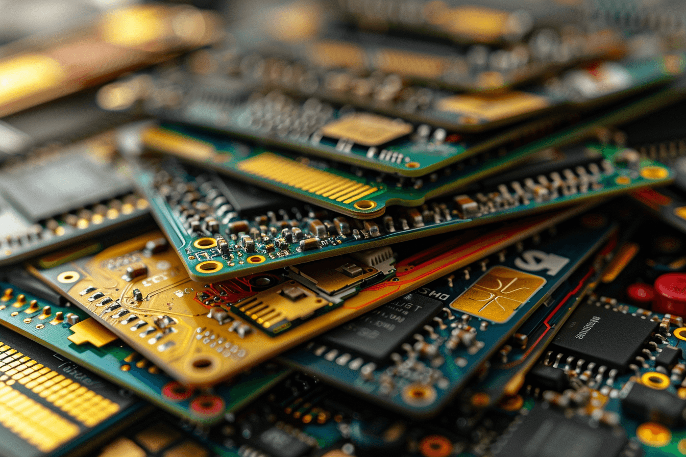 Übereinanderliegende Leiterplatten mit elektronischen Bauteilen