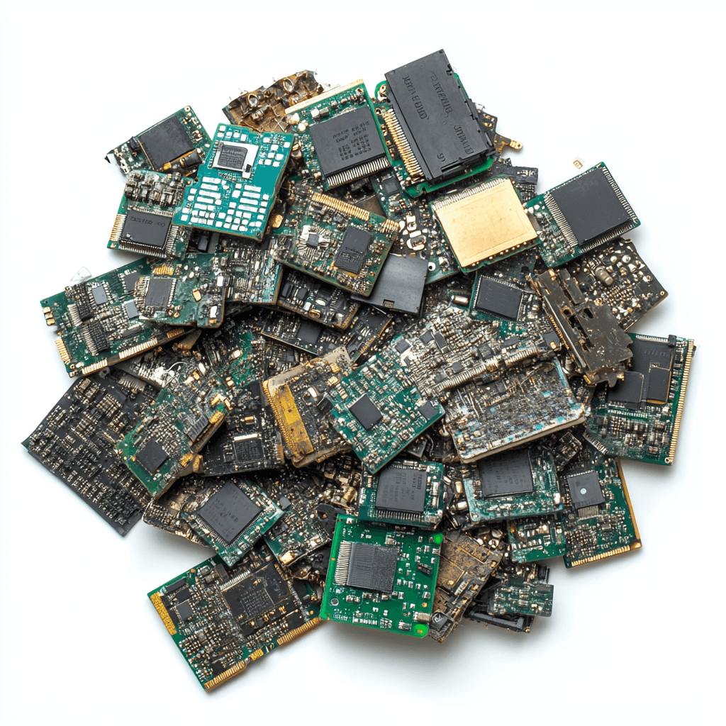 Stapel elektronischer Baugruppen mit Leiterplatten und Chips