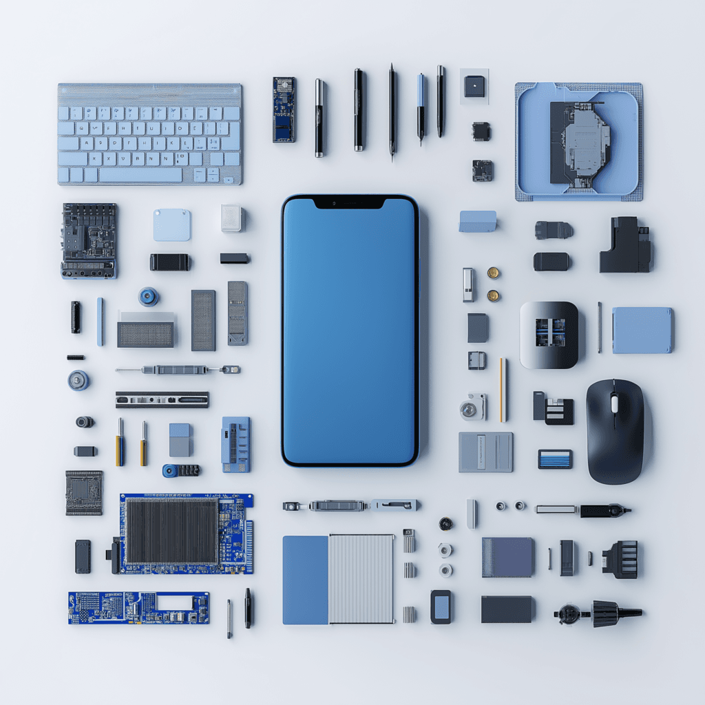 Blaues Smartphone mit Reparaturwerkzeug