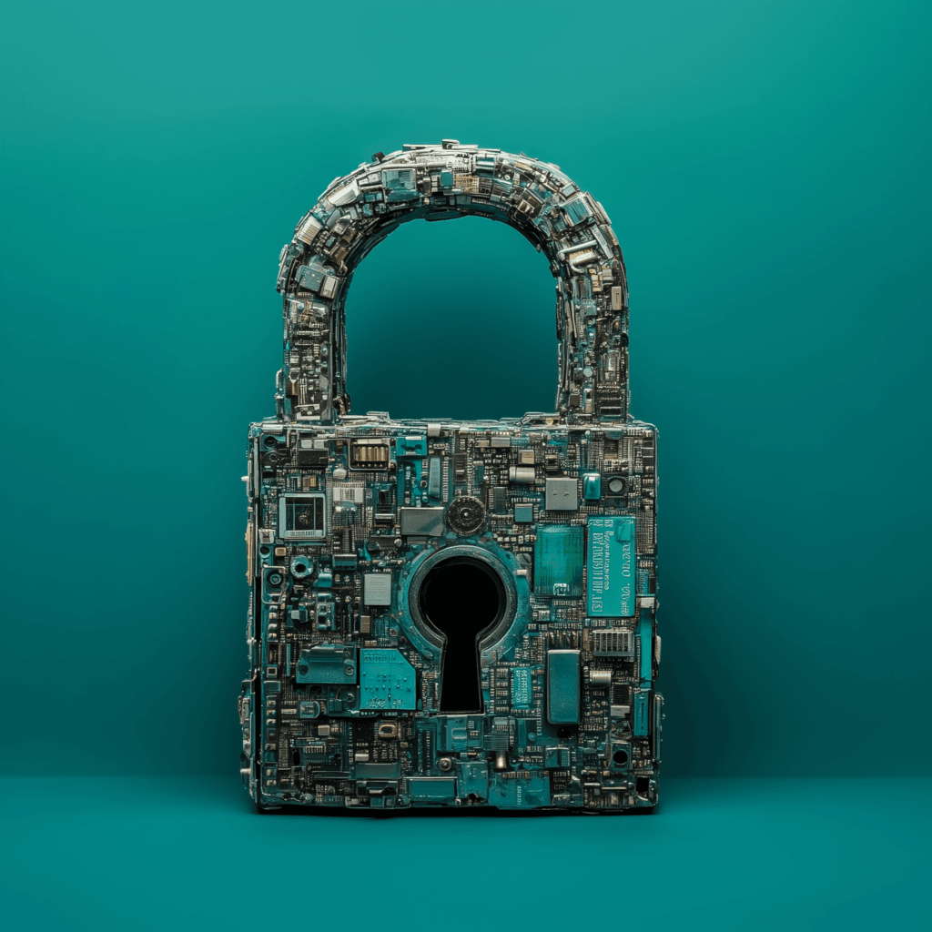 Vorhängeschloss-Skulptur aus Computerteilen
