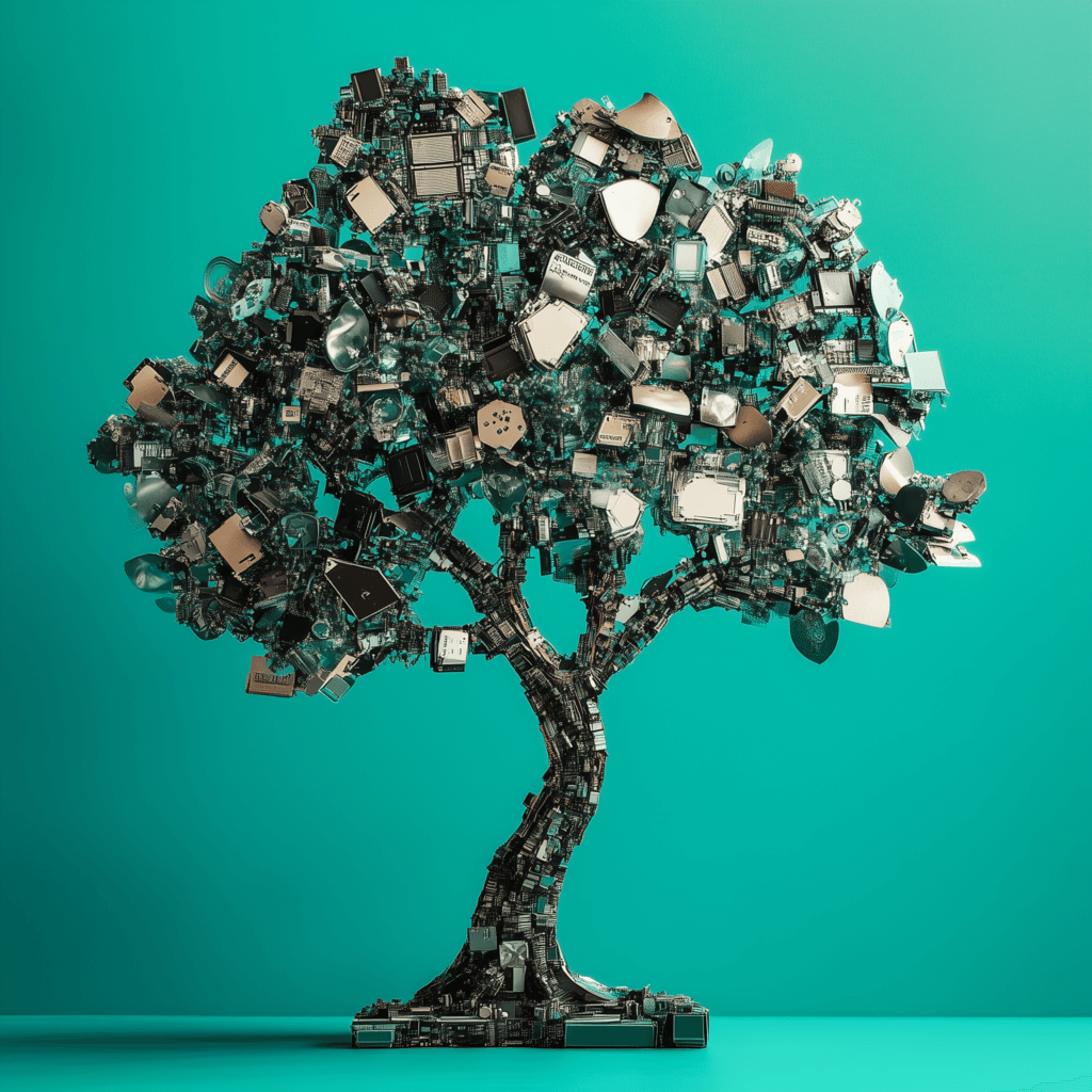Baum-Skulptur aus Computerteilen